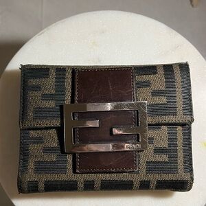 Fendi Black and Brown Logo Wallet